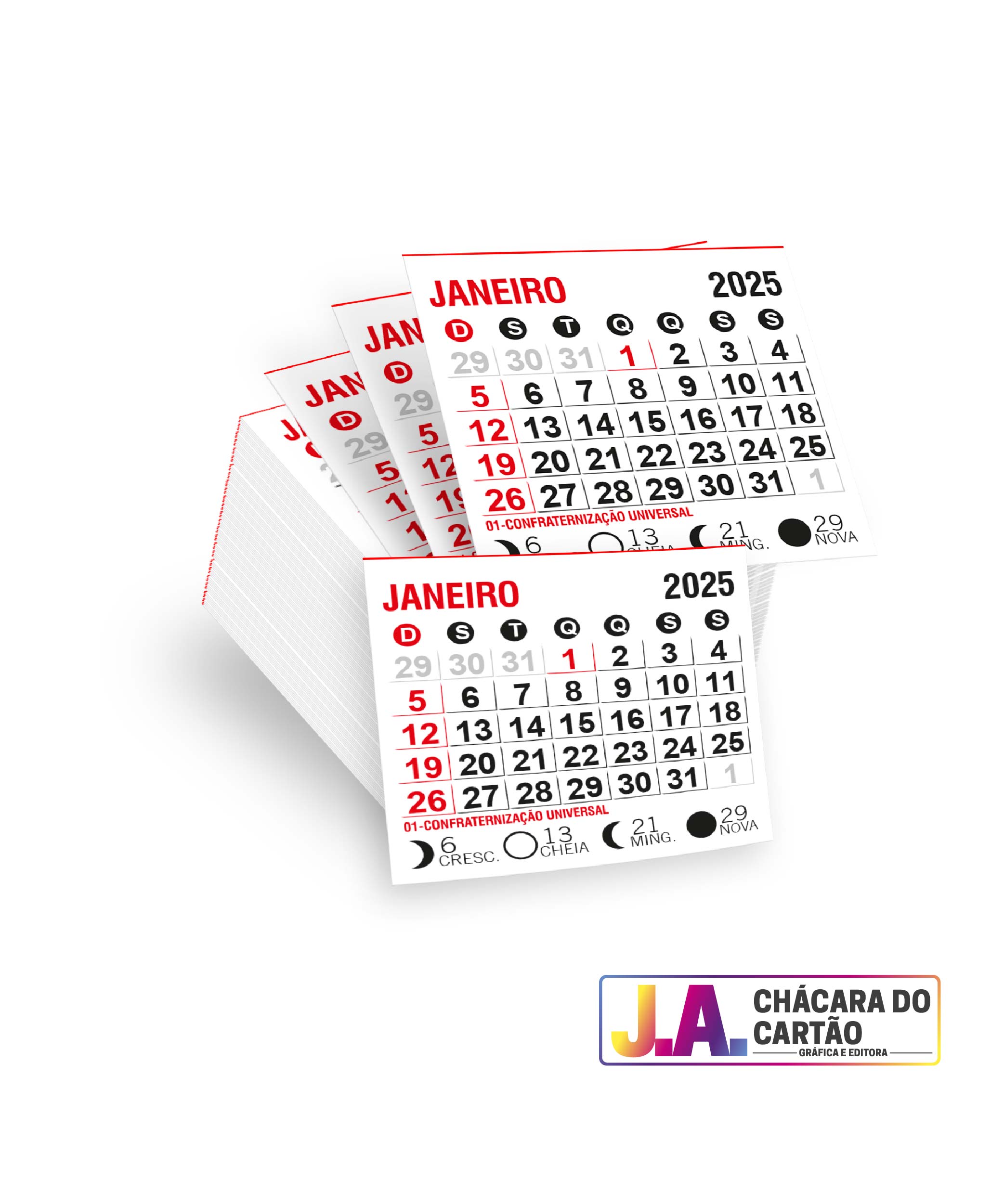 Bloco de Calendário 7x7 cm 2025 J.A. Chácara do Cartão