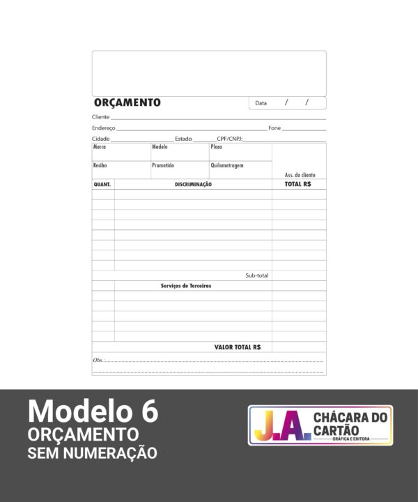 TALÃO DE ORÇAMENTO - MODELO 6