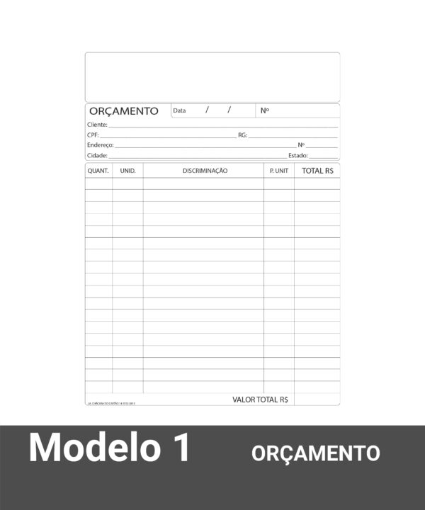 Talão de Orçamento - Modelo 1