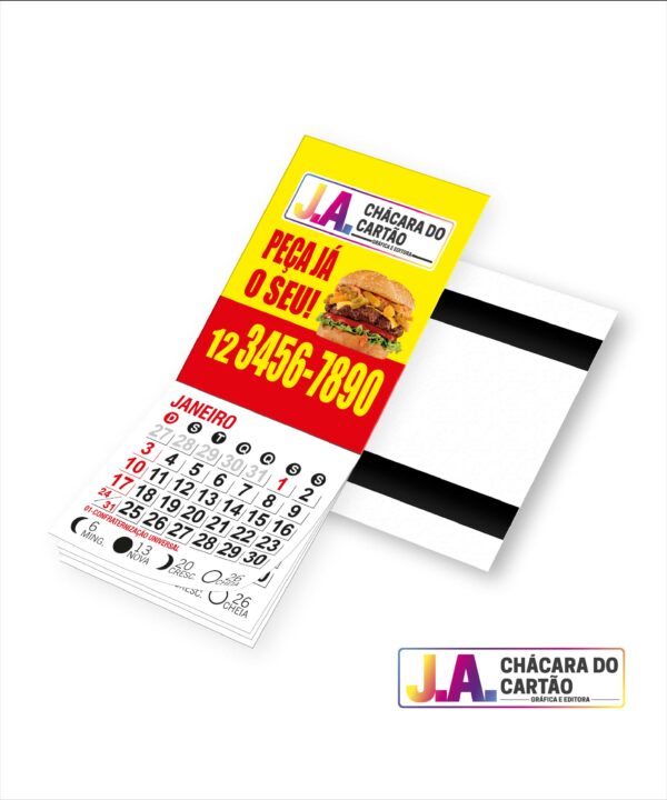 Imã de Geladeira 5×7 cm com dois filetes de imã com mini bloco de calendário